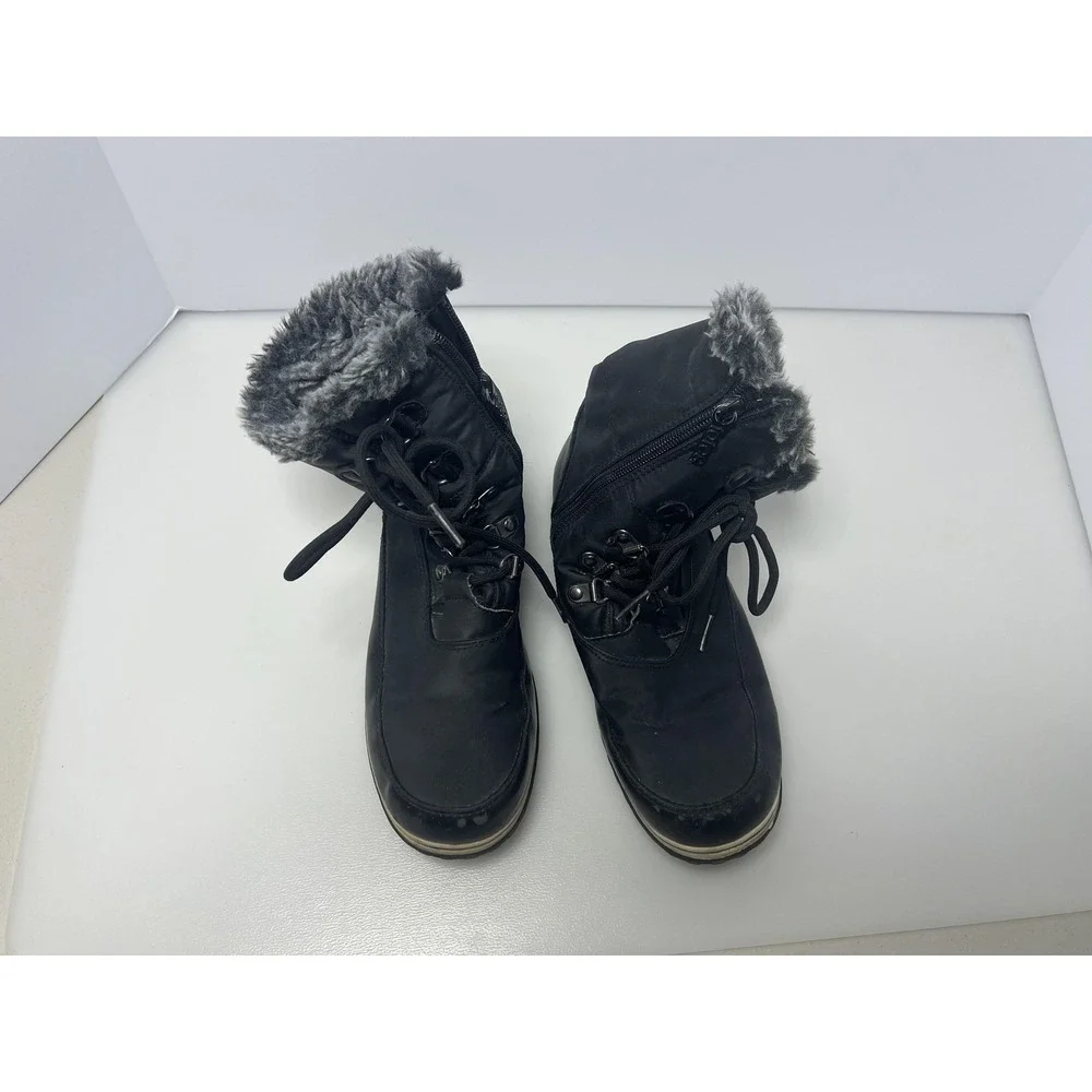Totes Snow‎ Boots Womens Size 7 Black Faux Fur Lined Mid Calf Zip Lace Winter